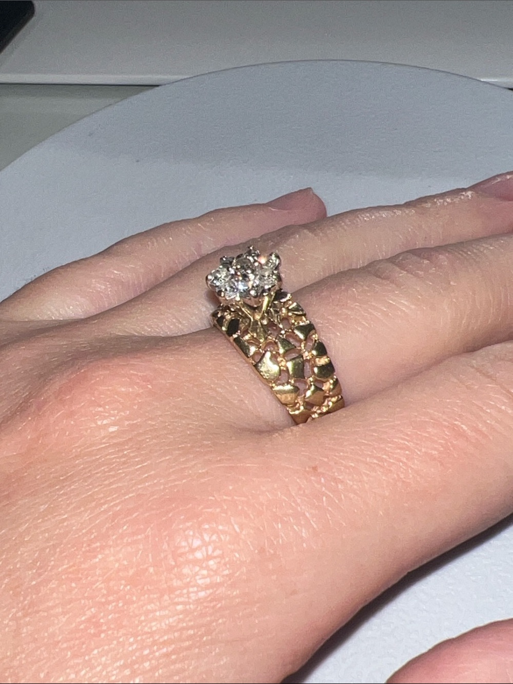 14k solid yellow gold nugget ring genuine diamond cluster size 10